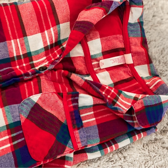 XS XHILARATION FLANNEL BUTTON DOWN RED WHITE BLUE LONG SLEEVE SHIRT TOP JACKET - Picture 8 of 8